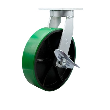 Service Caster 12'' Heavy Duty Green Poly on Cast Iron Caster with Brake and Swivel Lock CRAN-SCC-KP92S1230-PUR-GB-SLB-BSL